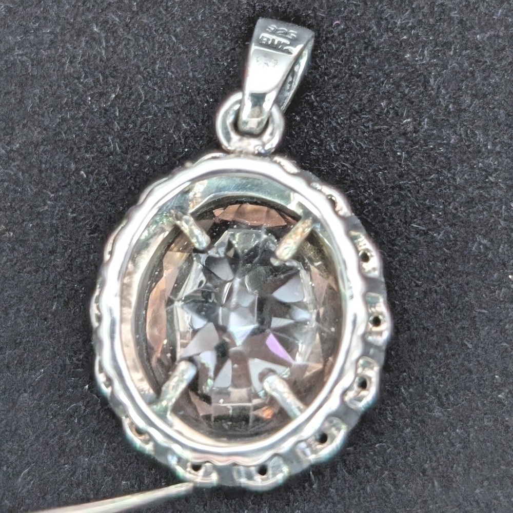 JTV Sterling‎ Silver Smoky Quartz Oval Pendant Necklace Charm 925 India - Picture 2 of 5